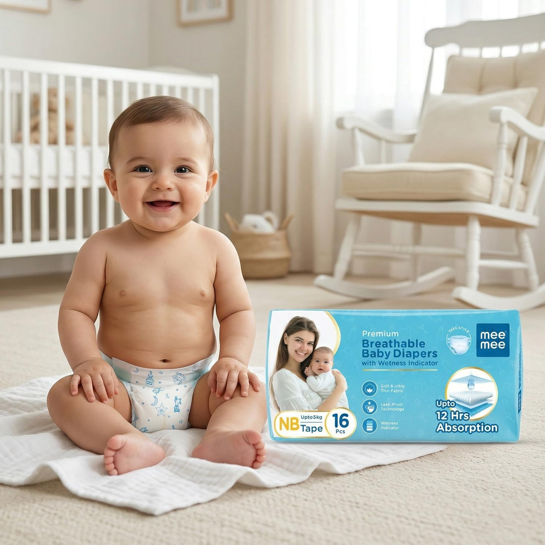 Mee Mee Premium Breathable Baby Diaper Pants - Large (24 Pcs)
